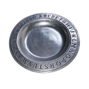 Vintage Wilton Pewter ABC 123 Child's Plate Bowl Round 70’s Alphabet Numbers 9”